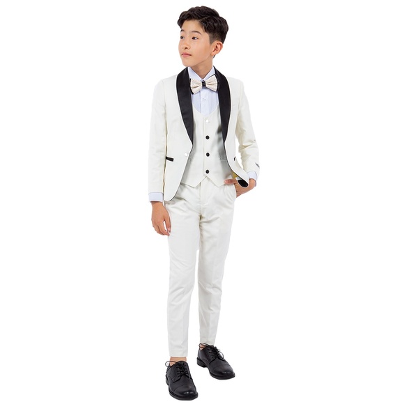 Solid Ivory Shawl Lapel 5 Piece Stacy Adams Boy's Tuxedo - Picture 1 of 6